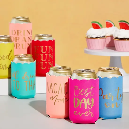 12-Pack Scalloped Can Cooler Sleeve for Soda, Beer, Drinks - Girls Trip Gifts Favors for Weekend Beach Party, Birthday, Bachelorette (2.5x4.2 in) Multicolor {3}