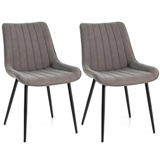 Costway Dining Chair Set of 2 Upholstered Leisure Chairs with Metal Legs Padded Seat Brown/Grey {1}