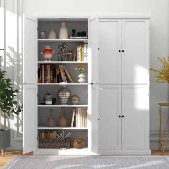 72.5 Inches Tall Buffet Cabinet with 6-Tier Shelves and 4 Doors-White {3}