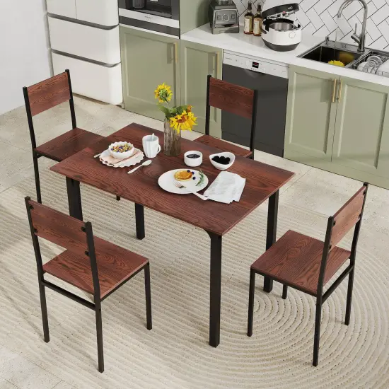 Costway 5 PCS Dining Table Set Industrial Style Kitchen Table & Chairs for 4 Gray/Brown/Dark Brown {5}