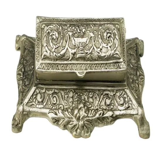 5 Inch Square Pewter Finish Stamp Box Silver {1}