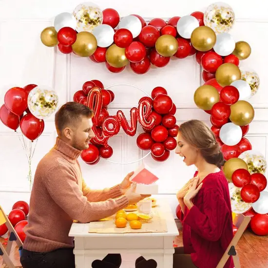 Red and Gold Balloon Garland Kit, 100 Pack Red and Gold Balloons White Gold Confetti Latex Balloons {3}
