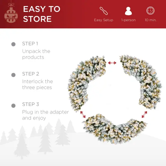 Best Choice Products Artificial Pre-Lit Flocked Fir Christmas Wreath Decoration w/ 2-in-1 LED Lights {5}