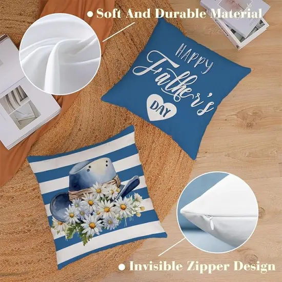 Fathers Day Pillow Covers 18x18 Set of 4 Velvet Dad Throw Pillow Covers Blue I Love You Dad Pillow Cases Cushion Covers Outdoor Sofa Couch Home Decorations Gift for Father Dad Birthday (18) {3}