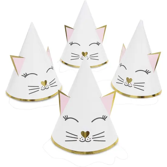 Cat Birthday Party Cone Hats (White, Pink, 24 Pack), Ages 3-14 {1}