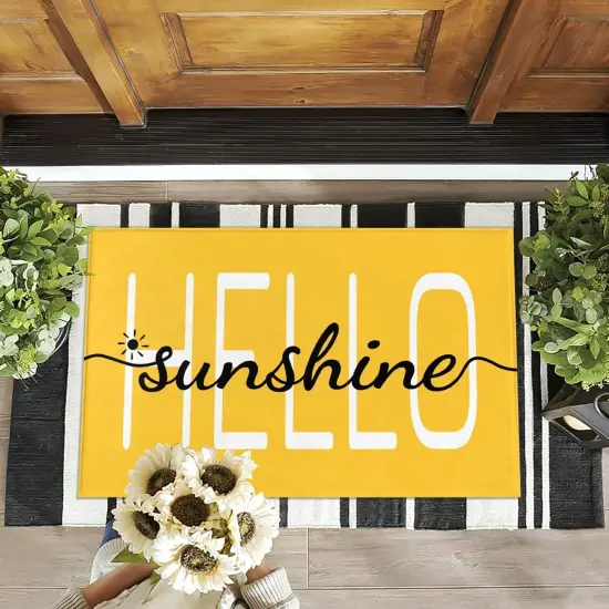 Hello Sunshine Door Mat Summer Doormat 17 X 29 Inch Yellow Doormat Decorative Entrance Mat Non-Slip Rubber Backing Floor Mat Washable Seasonal Welcome Rugs for Indoor Outdoor {4}
