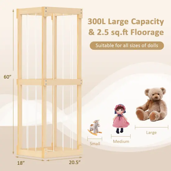 Natural Birch Wood Toy Storage Organizer with 300L Capacity and Elastic Cords {5}