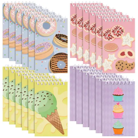 24 Pack Spiral Notepads 3x5 inches - Baking Party Favors for Kids - Mini Notebooks with Donut Cupcake Ice Cream Designs {1}