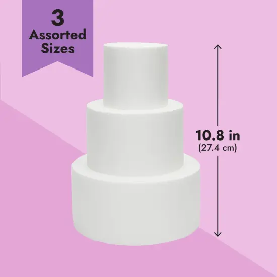 3 Piece Round Foam Cake Dummy Set for Decorating, Faux Cake in 3 Sizes for Birthday, Wedding Display (10.8 Inches Tall) White {4}