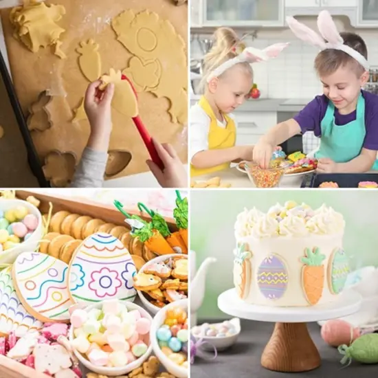 Easter Cookie Cutters Large Set of 6 - Egg, Chick, Carrot, Rabbit, Bunny Face, Butterfly Shapes - Stainless Steel Biscuit Molds for Spring Holiday Baking {5}