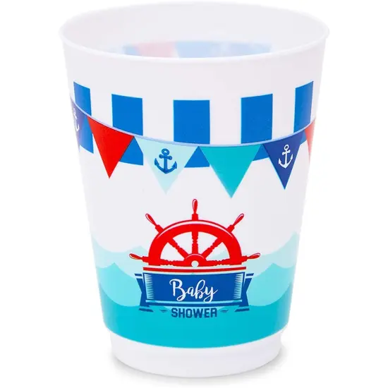 Nautical Plastic Cups for Baby Shower (16 Oz, 16 Pack) Blue {7}