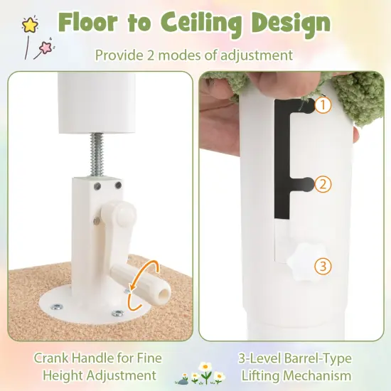 Adjustable Height Floor to Ceiling Cat Tree with 2 Full-Wrapped Sisal Scratching Posts and 3 Step Ladder {6}