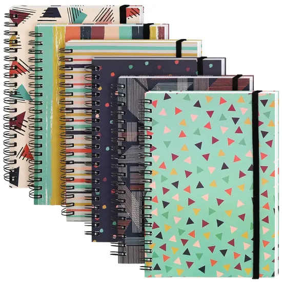 6 Pack 5x7 Spiral Notebooks with Pocket - Small Lined Journals with Elastic Closure for School, Work (6 Designs) Multicolor {7}