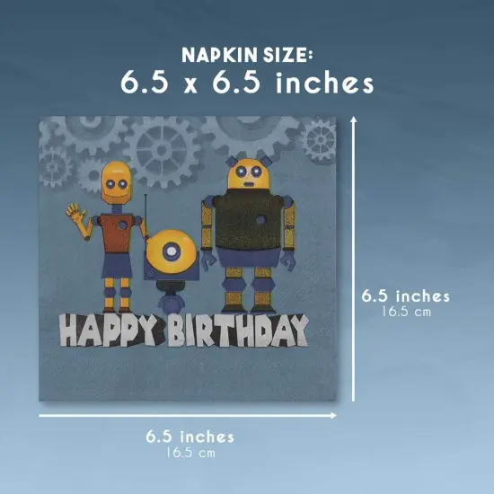 Robot Paper Napkins for Kid's Birthday Party (6.5 In, 150 Pack) Blue {6}