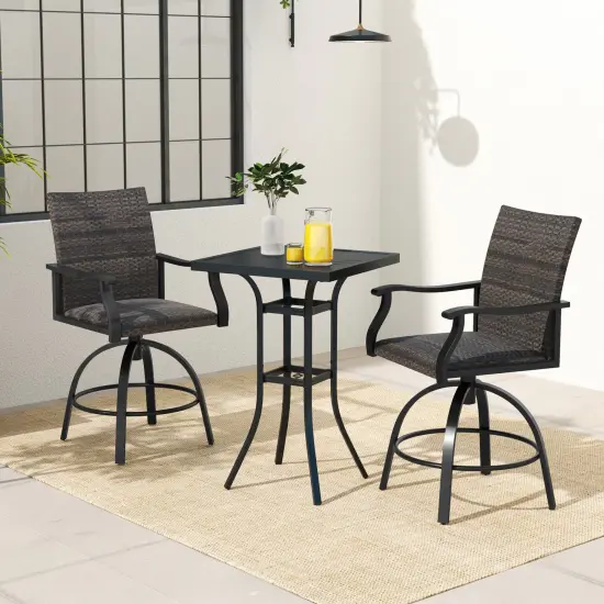 3 Pieces Patio Swivel Bar Set including 2 Swivel Chairs and 1 Bar Table with Aluminum Frame {2}