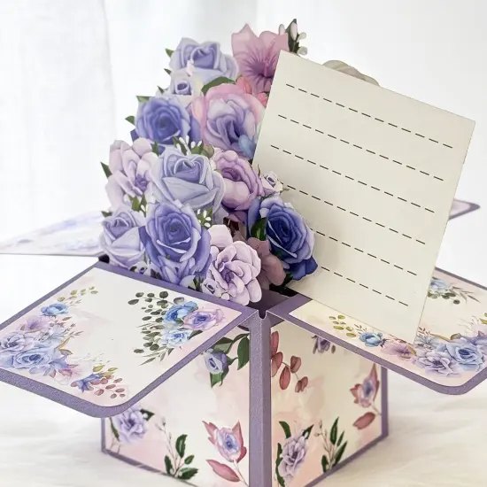 Wrapables 3D Pop Up Floral Greeting Card, Flower Bouquet Card for Mother's Day, Birthday, Anniversary, All Occasions, Purple Bouquet {3}