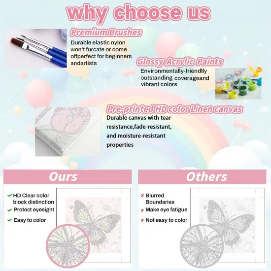 4 Pack Paint by Numbers Kit for Kids 4-8-12 with Framed, Butterfly Kids Paint by Numbers, Framed Painting by Numbers for Kid Painting Set(8x8Inch) {5}