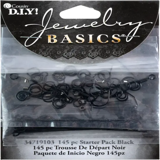 CousinDIY Jewelry Basics Metal Findings 145/Pkg-Black Starter Pack {1}