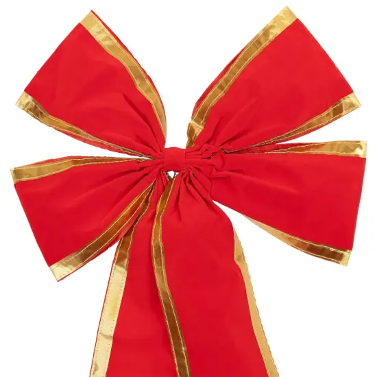 Northlight 18" x 30" Red 4-Loop Velveteen Christmas Bow with Gold Trim {4}