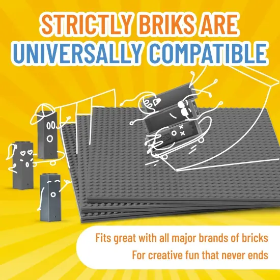 Strictly Briks Large Classic Stackable Baseplates, Building Bricks For Towers, Shelves, and More, 100% Compatible with All Major Brands, Gray, 4 Base Plates & 30 Stackers, 10x10 Inches, Ages 3-14 Grey {4}