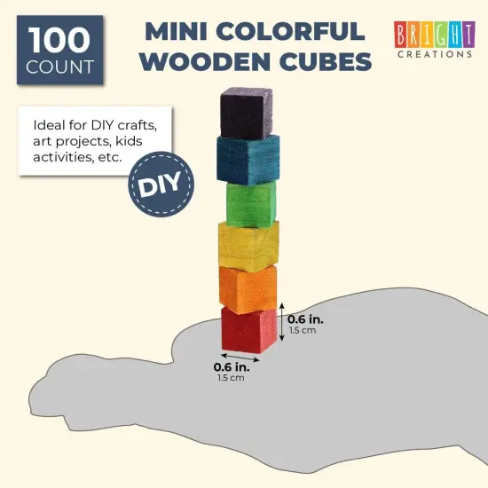 100-Piece Wooden Blocks for Crafts, Colorful Small Cubes (6 Colors, 0.6 In) Multicolor {2}