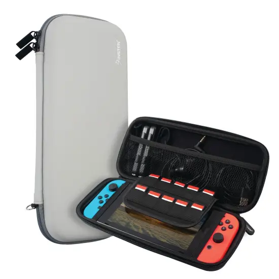 Insten Carrying Case For Nintendo Switch and OLED Model with 10 Game Card Slots and Accessories Pocket, Protective EVA Hard Travel Pouch for Girls Boys, Gray Grey {1}