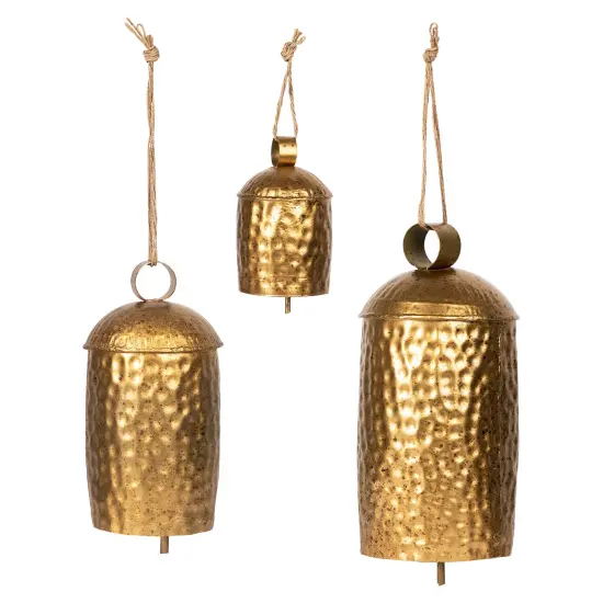 Northlight Hammered Iron Dome Bells Christmas Decorations -Set of 3 Gold {3}