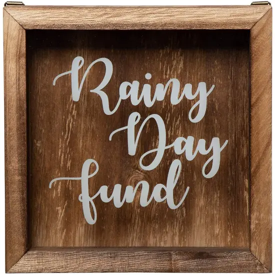 Genie Crafts Wooden Shadow Box Bank, Rainy Day Fund (7.1 x 1.8 Inches) Brown {1}