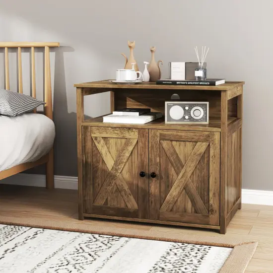 Cat Litter Box Enclosure with Double Barn Doors and Storage Shelf Ideal for Indoor Pet Use {2}