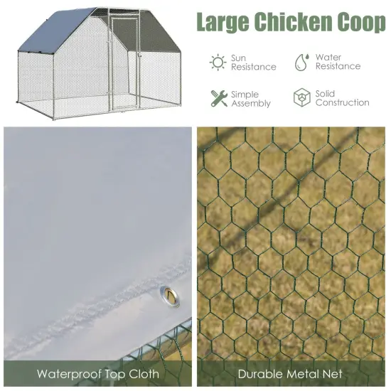Silver Galvanized Steel Large Walk In Chicken Run Cage with PVC Coated Hexagonal Wire Mesh {4}