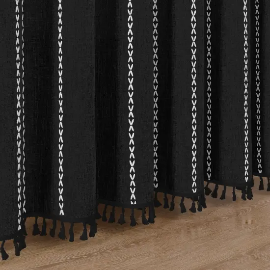 Americanflat 71x71 Woven Linen Shower Curtain with Tassel Accents - Includes 12 Grommets and Hooks - 100% Polyester {11}