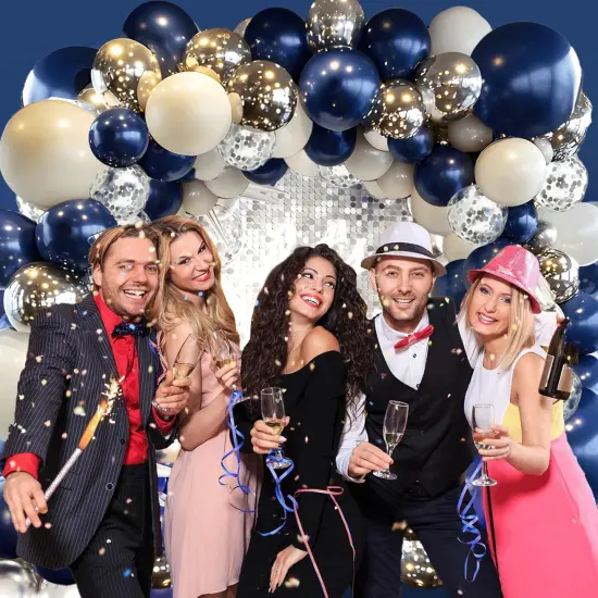 Navy Blue Silver Balloons Arch Kit, Double Stuffed Pearl White Royal Dark Blue Silver Chrome with Confetti Balloons Garland Kit for Birthday Baby Shower Wedding Graduation Father's Day Decorations {4}
