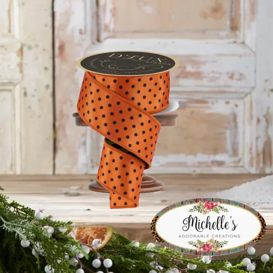 2.5" Polka Dot Striped Fused Ribbon: Orange (10 Yards) {4}