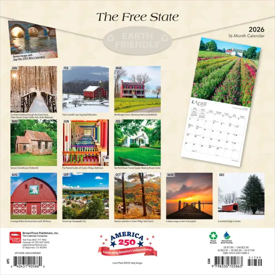 The Free State | Maryland Places | 2026 12 x 24 Inch (Hanging) Monthly Square Wall Calendar | Plastic-Free {2}