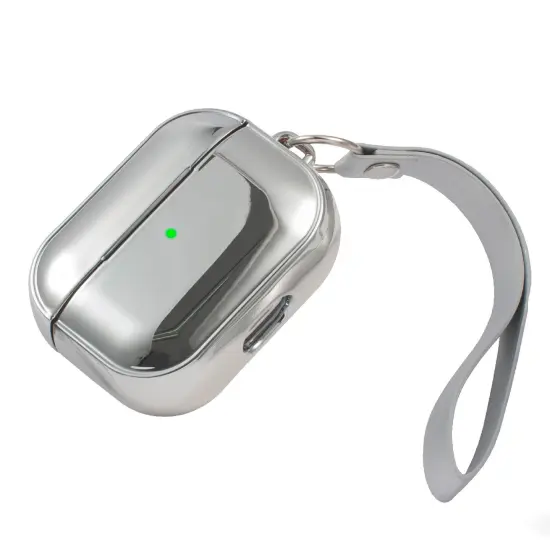 Insten Case For Airpods Pro, Soft TPU Glitter Plating Carrying Case with Hand Strap, Support Wireless Charging, Full Body Protective Skin Cover for Women Girls Men Boys, Silver {1}