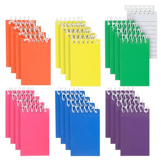 24 Pack Small Notepads for Party Favors - Top Spiral Mini Notebooks Bulk for Stocking Stuffers, Classroom Reward (6 Rainbow Colors, 2.25x3.5 In) Multicolor {1}