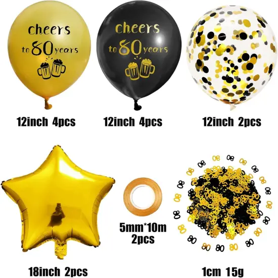 Cheers to 80 Years Balloons Black and Gold 80 Birthday Decorations for Women Men 80th Birthday Balloons Latex Gold Confetti Balloon 80 Anniversary Theme Happy Birthday Party Supplies 12 inch {3}