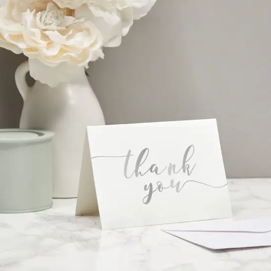 120 Pack Thank You Cards with Envelopes Bulk for Weddings, Bridal Showers, Graduations, Bridal, Baby Shower - Blank Inside - Silver Gradient Handwritten White {2}
