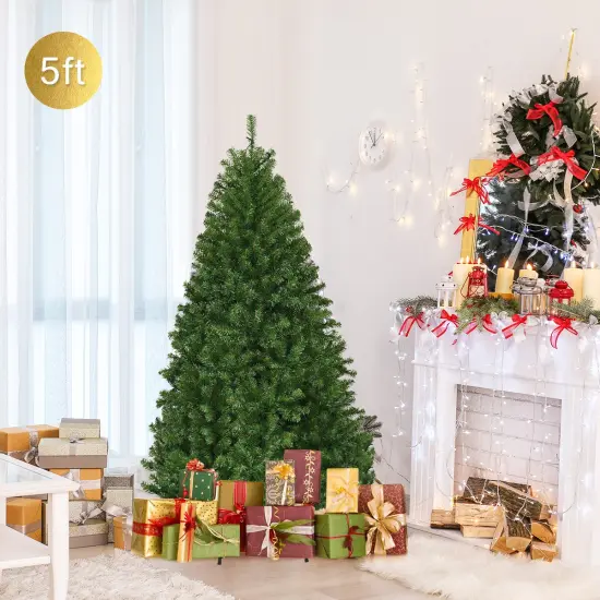 Costway 4/5/6/7/8/9 Ft Pre-Lit Artificial Christmas Tree Hinged 100/150/350/500/750/1000 LED Lights {6}