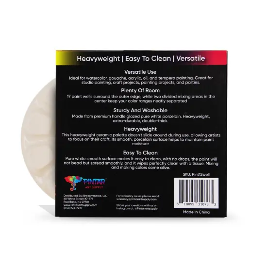 Pintar Ceramic Watercolor Paint Palette Tray - 12 Well Round Ceramic Palette | 7 Inch Paint Pallet | Durable Watercolor Palette Tray for Oil, Acrylic, Gouache & All Water-Based Paints {3}