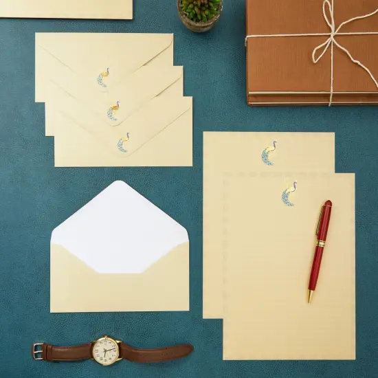 Lined Peacock Stationery Paper and Envelopes Set, Gold Foil (10.25x7.25 In, 48 Pack) Brown {2}