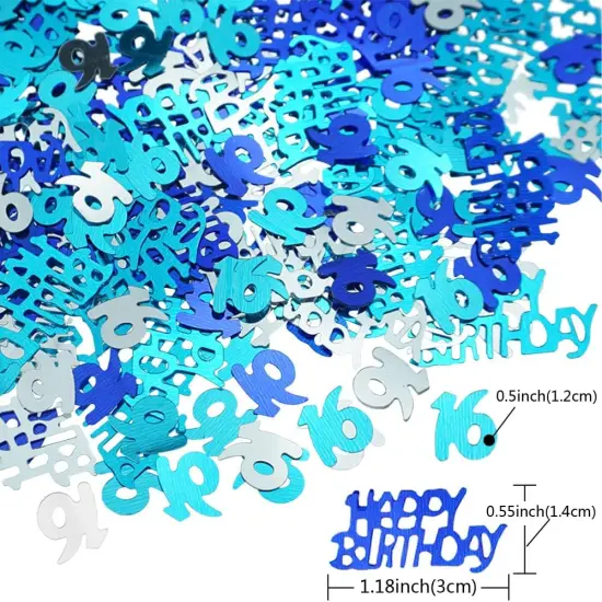 Confetti Blue 16 Confetti Glitter 16th Birthday Metallic Sweet 16 Confetti Sequins Sprinkles for Tables Party Decor Supplies {2}
