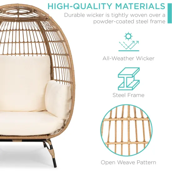 Best Choice Products Wicker Egg Chair Oversized Indoor Outdoor Patio Lounger w/ Steel Frame, 440lb Capacity Ivory {4}