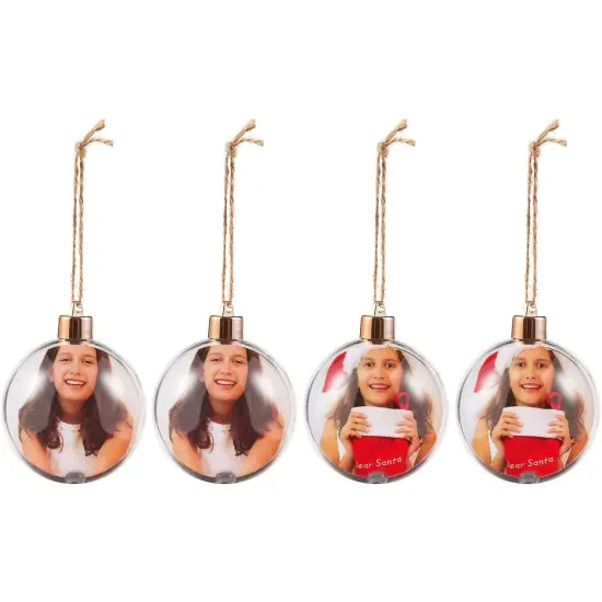 Round Photo Ornament for Christmas Tree Decor (2.75 x 4.7 in, 4 Pack) Clear {1}