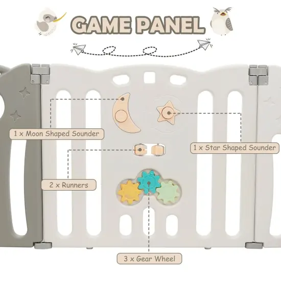 14-Panel Kids Foldable Activity Center Playpen with Lockable Door and Non-Slip Foot Mat Beige {6}