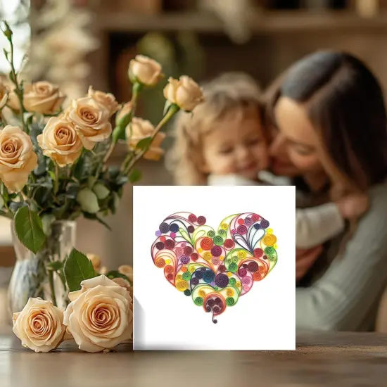 Quilling Card 3D Color Unique Dedicated Paper Handmade Art - Design Greeting Card for Christmas Birthday Anniversary Mother Thank You - Design Gift for Friend Love Mom with Envelop (Rose) (Rose Heart) {2}