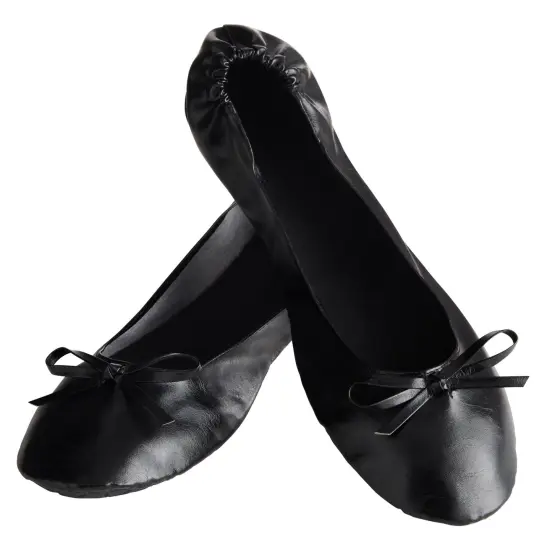 Black Foldable Ballet Flats for Women, Roll Up Flats with Zipper Pouch, US Size 8.5-9.5 {4}