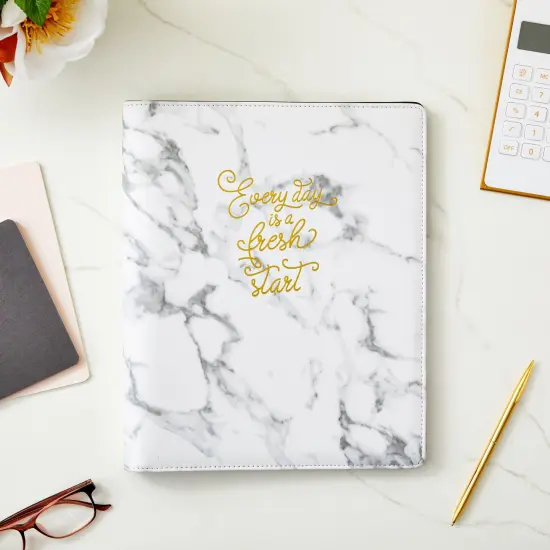 Marble and Gold Foil 3 Ring Binder with Pockets, Portfolio Organizer with Clipboard (10.5 x 12.5 Inches) White {2}