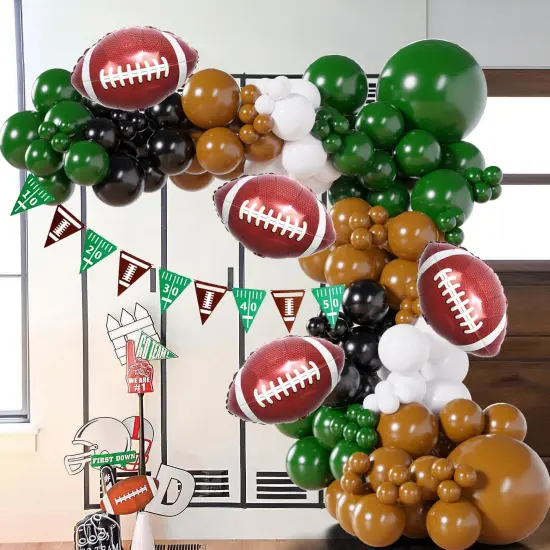 128Pcs Football Party Balloon Arch Garland Kit: Dark Green, Brown, White & Black Balloons with Football Foil Balloon and Banner for Super Bowl Party, Game Celebrations & Sports Themed Events {5}