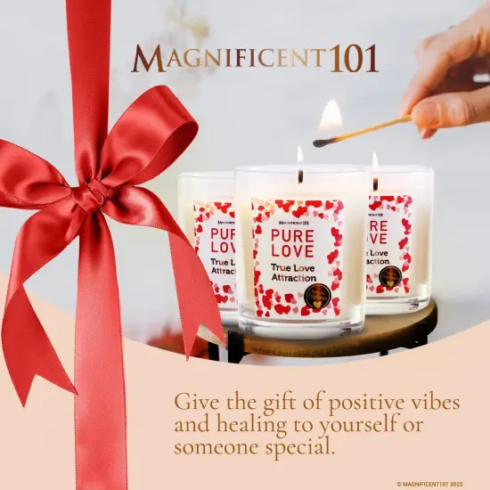 Magnificent 101 Set of 3 Long-Lasting Pure Love Smudge Candles | 3.5 Oz Each - 42 Hour Burn | Made of Soy Wax with Florals & Essential Oils for True Love Attraction & Manifestation Multicolor {6}